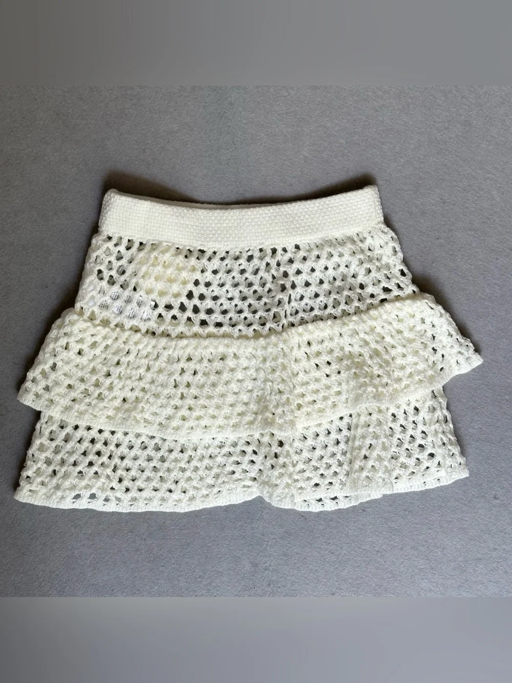 Cream Crochet Tiered Skirt with Floral Accent